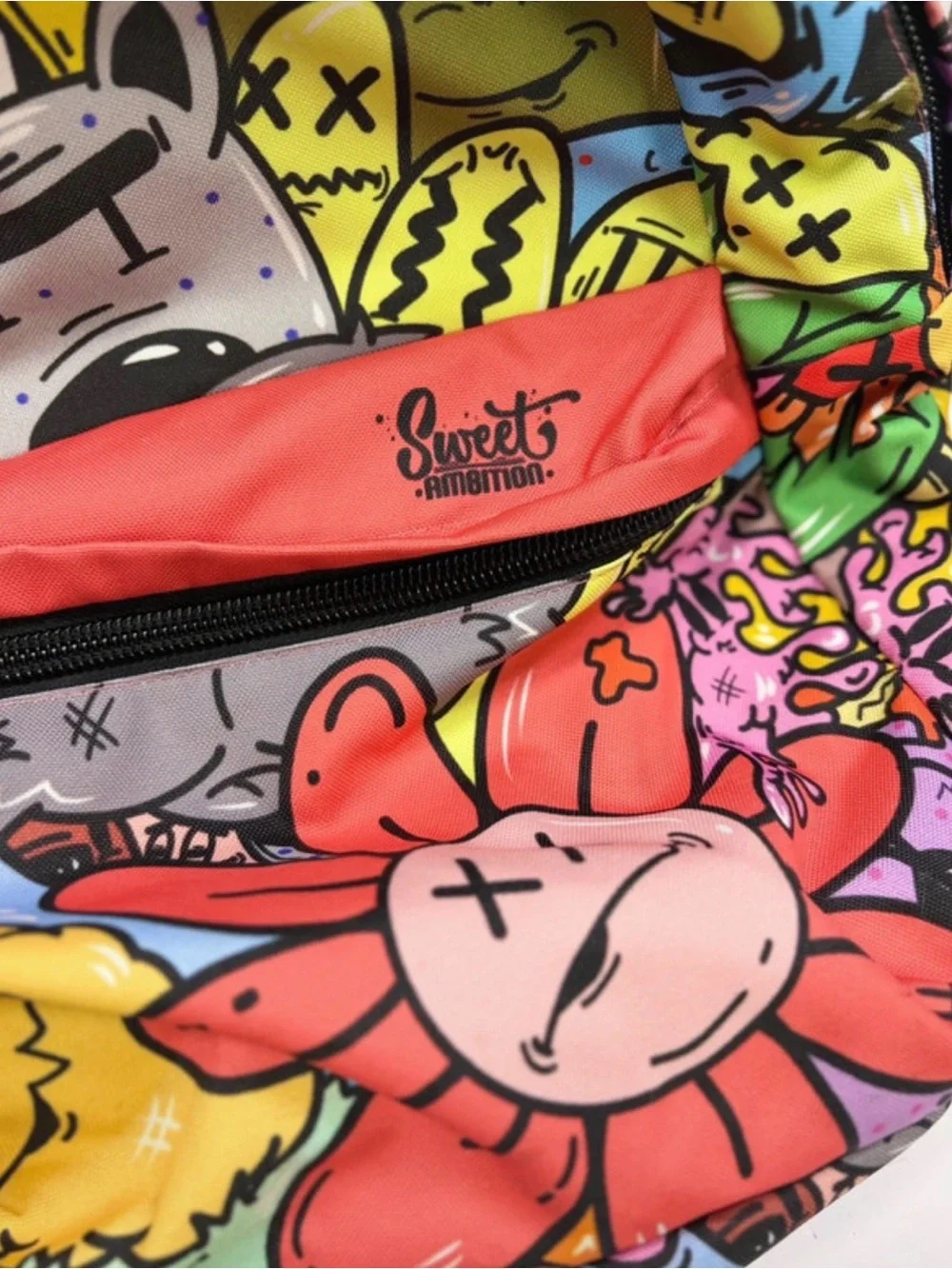 Sweet Ambition Cartoon Graffiti Backpack - Red, Yellow, Green, Blue, Pink